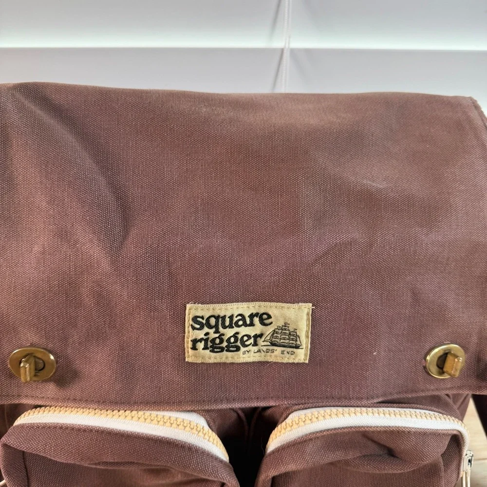 Lands' End Square Rigger Brown Canvas Durable Classic Flap Front Messenger Bag